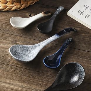 日式创意小勺子陶瓷餐厅家用喝汤勺厨房调羹饭店汤匙精致简约复古