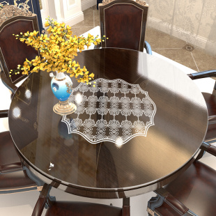 新中式高级感透明印花实木餐桌布软玻璃pvc免洗茶几家具保护垫子