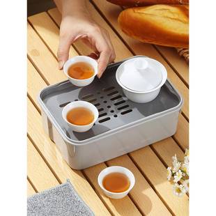 便携一壶三杯茶旅行茶盘塑料功夫茶具套装工地茶盘车载茶盘收纳盒