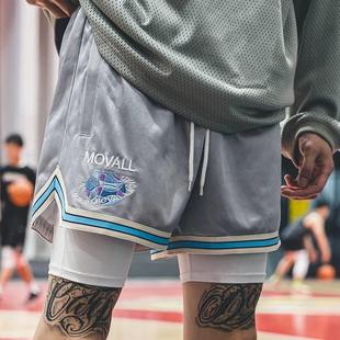 MOVALL美式篮球短裤男款运动训练球裤复古四分3分4分小众双层夏季