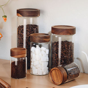 网红格娜斯日式相思木带盖子茶叶咖啡豆密封罐食品级玻璃瓶子保存