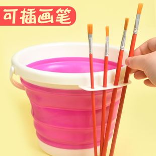 折叠水桶可伸缩儿童学生美术生便携小号洗笔筒水粉水彩颜料洗笔桶