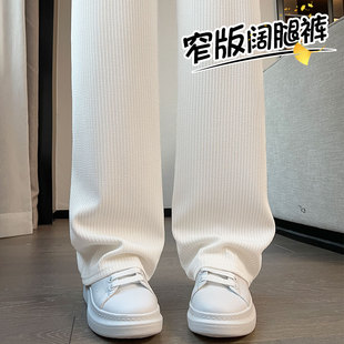 窄版阔腿裤女2024新款夏季薄款垂感直筒休闲小个子春秋白色运动裤