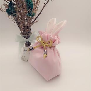 日式粉色可爱兔子耳朵束口袋首饰包小号便携化妆品抽绳收纳袋包邮