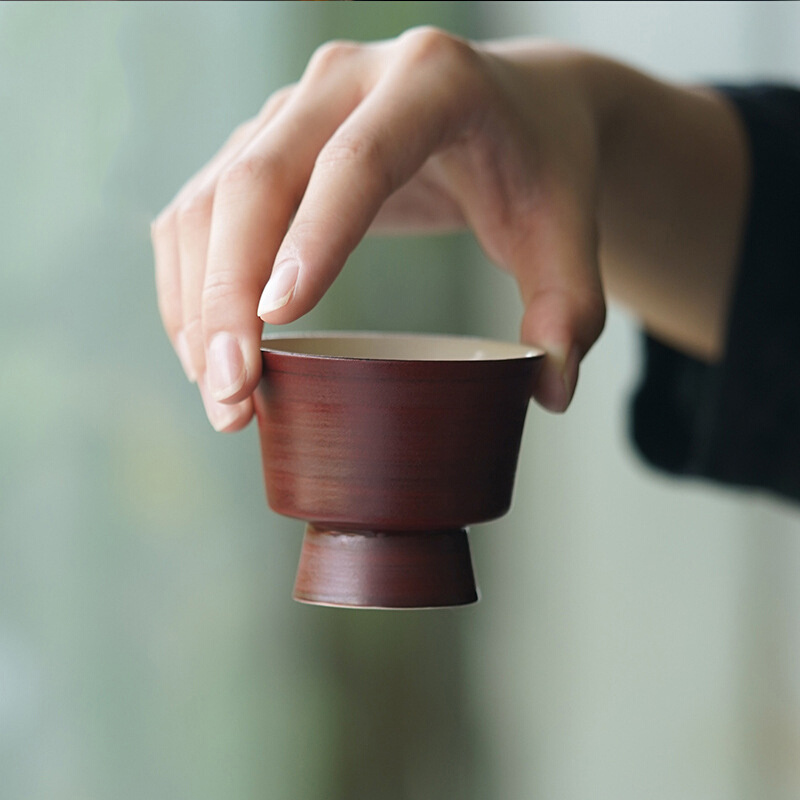 清欢丨山楂红粉引水月茶盏 手工粗陶复古主人杯 诧寂风茶杯品茗杯