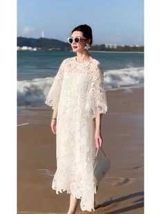桔梗法式超仙海边度假高级感2024新款设计白色蕾丝连衣裙春季女装