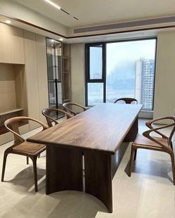 黑胡桃木新中式茶桌椅组合大板实木功夫办公室泡茶桌高档禅意茶台
