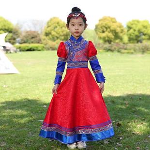 儿童女蒙古族服饰高端定制宴会摄影礼服舞蹈演出蒙古长袍连衣裙子