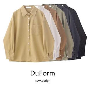DuForm2024秋季新款小众设计感灯芯绒磨毛港味衬衫女宽松衬衣外套