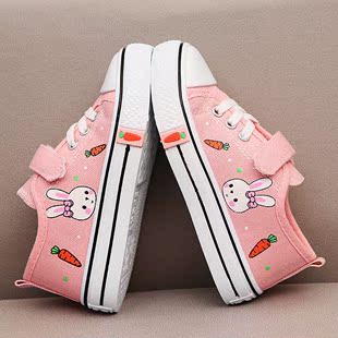 女童帆布鞋2023春秋新款儿童休闲鞋小女孩时尚跑步鞋粉色女生鞋子