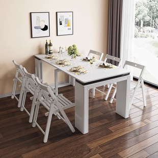 推荐可伸缩隐形折叠餐桌椅组合北欧简约现代小户型家用多功能饭桌