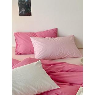 ins纯棉水洗棉枕套一对装粉色全棉枕头套单个48cmX74cm枕芯内胆套