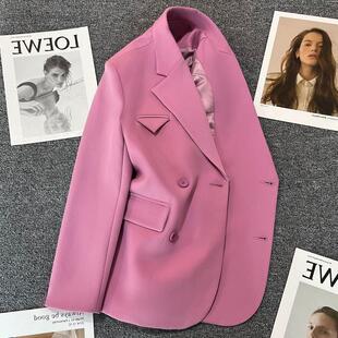 GG。2024早春新款紫粉色西装外套女高端设计感时尚气质百搭休闲小