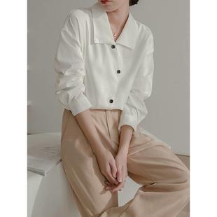 GG。法式高级感宽松垂感缎面白色衬衫女设计感小众长袖上衣