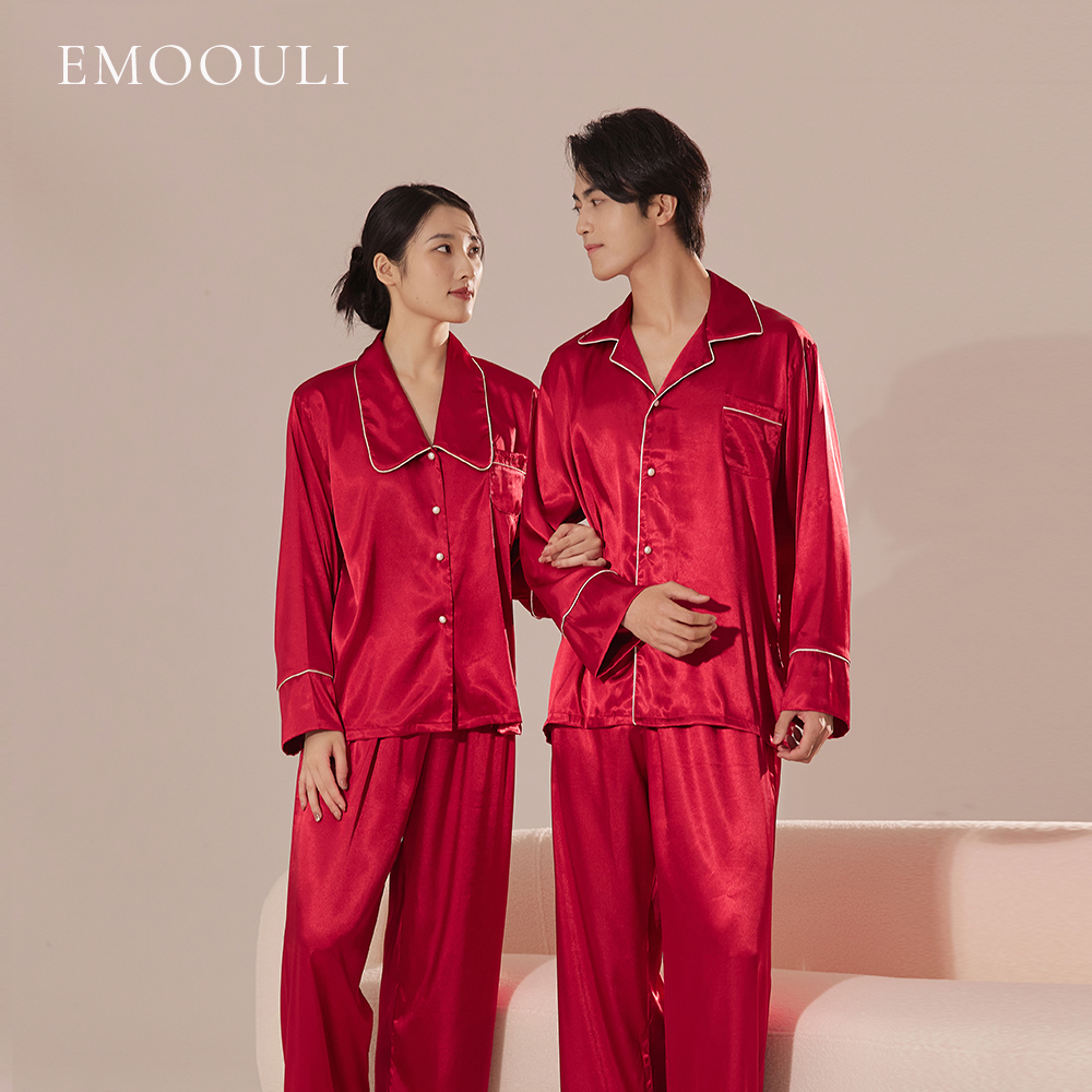 EMOOULI/一暮里定制刺绣名字睡衣礼盒红色情侣新婚结婚礼物家居服