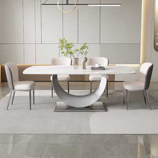 意式轻奢亮光岩板餐桌椅组合现代简约家用小户型客厅超晶石吃饭桌