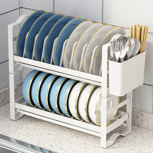 双层碗碟沥水架厨房置物架桌面窗台放碗盘收纳架子窄小型款筷笼盒