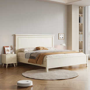 北欧白色实木床1.8米现代简约卧室床主卧双人大床200x220储物床