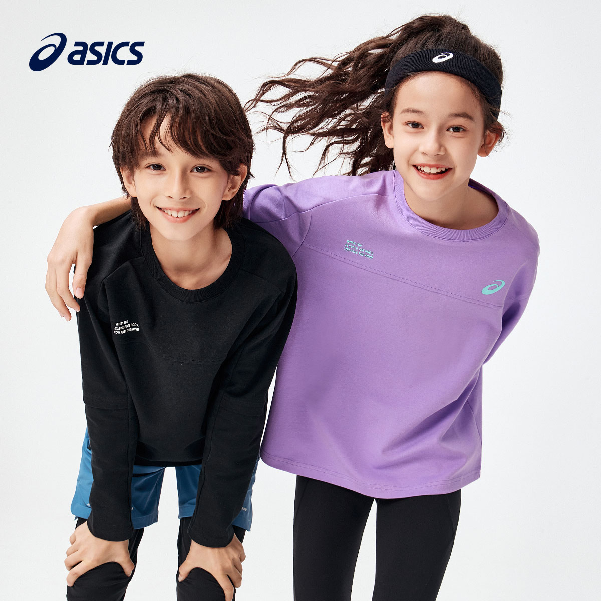 ASICS/亚瑟士童装2024年春季新款男女童运动休闲长袖百搭针织T恤