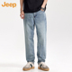 JEEP吉普夏季直筒微锥牛仔裤男重磅320g美式复古简约宽松大码长裤