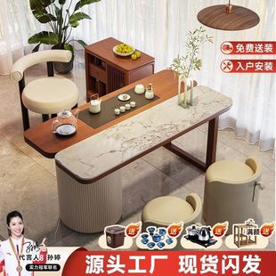 实木阳台茶桌椅组合家用岩板小茶台新中式功夫茶台现代简约小户型