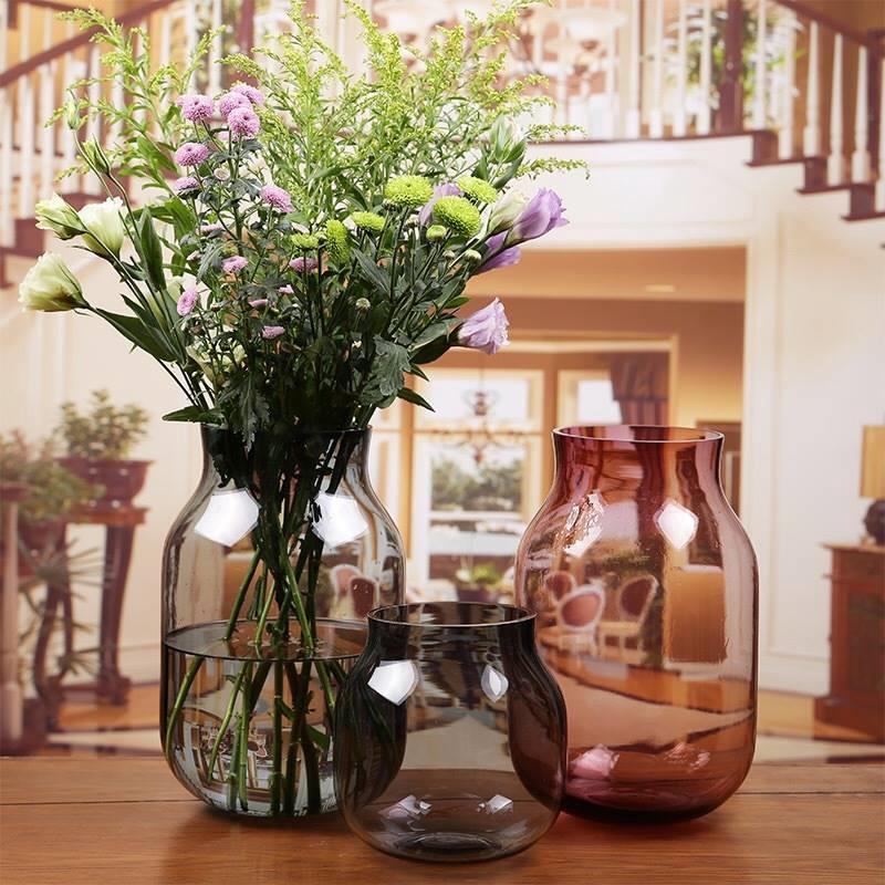 美式彩色透明花瓶水培玻璃插花器客厅桌面干花创意田园花瓶摆件