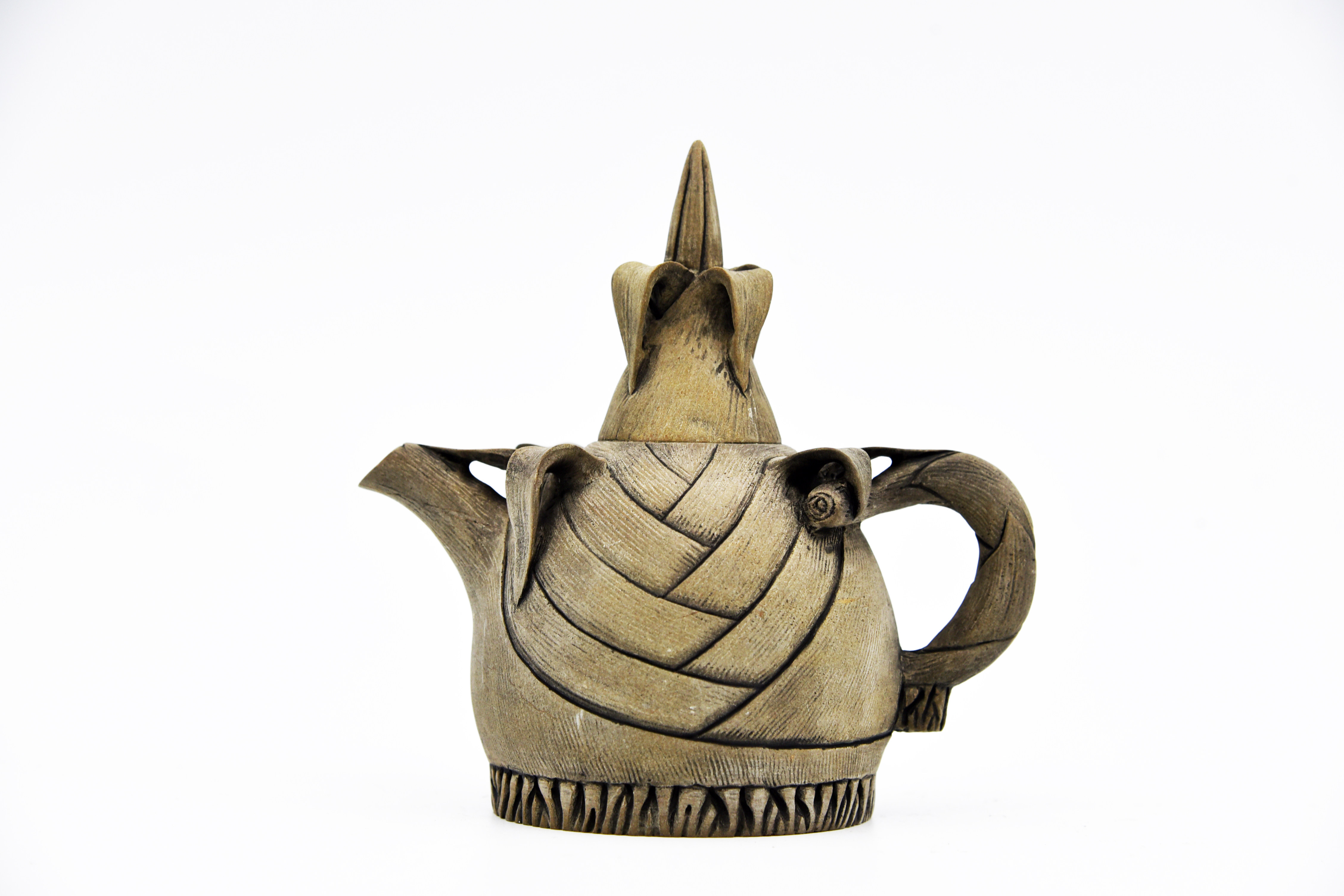 藏书澄泥石雕春笋茶壶