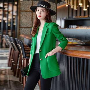 高货轻奢高端绿色西装外套女秋季长袖气质名媛感小个子中长款休闲