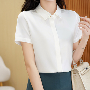 高货职业装白色衬衫女短袖韩版夏季薄款时尚胖mm气质暗扣工装大码