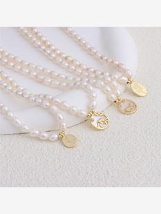 韩版复古淡水珍珠项链小众设计高级感毛衣链玫瑰花贝壳吊坠项链女