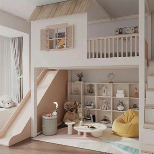 全屋儿童房定制全实木高低床树屋滑梯上下床子母床女孩男孩双层床