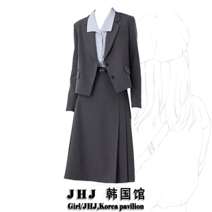 2024秋新款小个子轻奢灰色职业套装女单位面试职场西装两件套裙子
