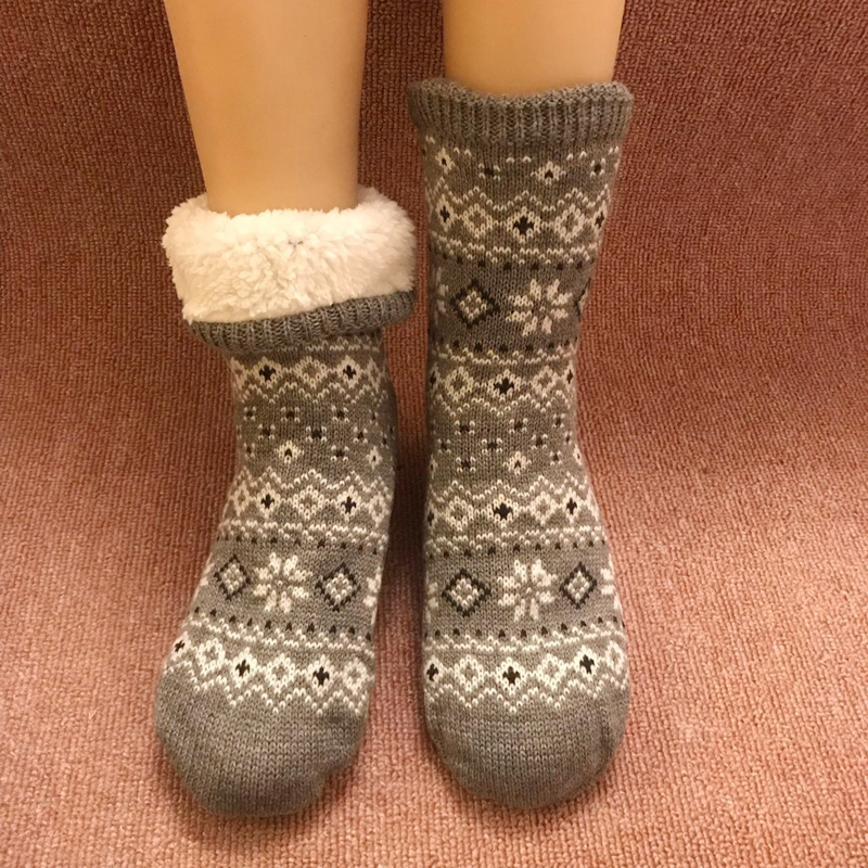 地板袜成人毛线袜家居睡眠袜产后月子袜秋冬季保暖女加绒加厚袜子