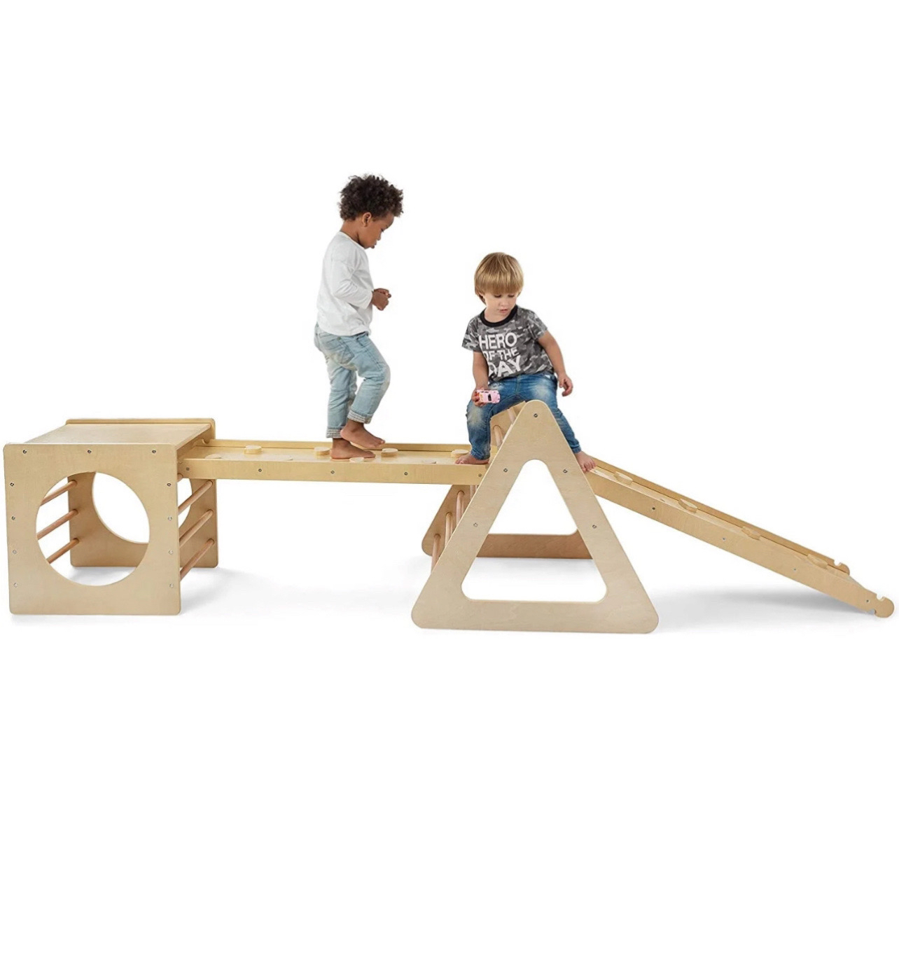 幼儿园可折叠攀爬架实木家用室内儿童宝宝木质滑滑梯组合感统训练