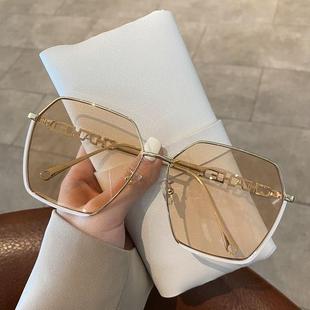 金属框茶色墨镜女韩版方形防晒眼镜大框显瘦遮阳太阳镜2023年新款