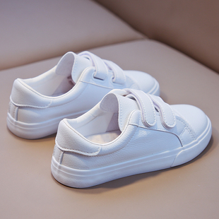 儿童板鞋春季款白色男童鞋子皮面女童小白鞋休闲小学生白色运动鞋