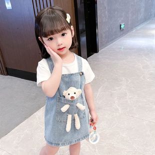 巴拉巴柆韩系女童夏装套装2024新款洋气时尚宝宝夏季薄款牛仔背带