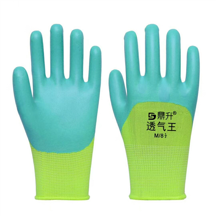新硕星绿黑胶防滑工作手套乳胶发泡浸胶胶皮透气劳防护保手套