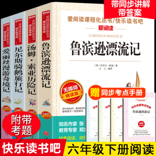 全套4册六年级下册读的课外书原著完整版鲁滨逊漂流记正版老师爱丽丝漫游奇境尼尔斯骑鹅旅行汤姆索亚历险记快乐读书吧6上游