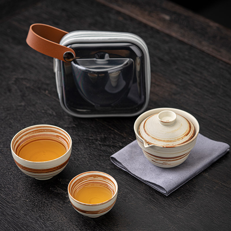 侘寂风旅行茶具套装便携式快客杯户外喝茶装备一壶一杯功夫泡茶壶