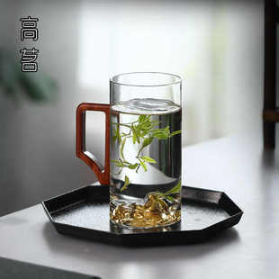 日式玻璃泡绿茶专用茶杯男士高档带把手家用水杯个人观山水晶杯子