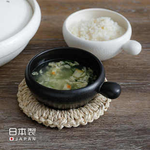 TOJIKI日本进口万古烧陶瓷碗家用带手柄饭碗可直火烤箱汤碗甜品碗