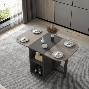 折叠餐桌家用小户型可伸缩长方形现代简约多功能岩板台面吃饭桌子