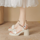 米莱~ 凉鞋女2024年夏季新款法式仙女风气质高跟鞋粗跟一字带凉鞋