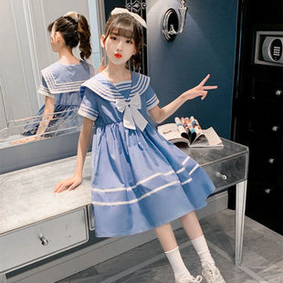 巴拉巴柆女童连衣裙2024夏季新款韩版洋气海军领裙子中大儿童装网
