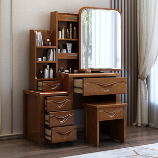 。新中式实木梳妆台收纳柜一体小户型卧室现代简约全实木化妆桌家