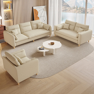 。现代简约奶油风布艺沙发防猫爪皮小户型客厅直排海绵乳胶组合沙