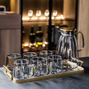 高颜值玻璃水杯家用客厅耐热水具套装带把手泡茶杯子耐高温凉水壶