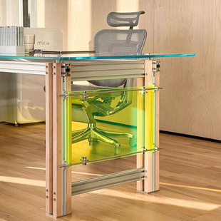 。铝型材会议桌 轻奢极简现代家用客厅桌子透明工作台钢化玻璃餐