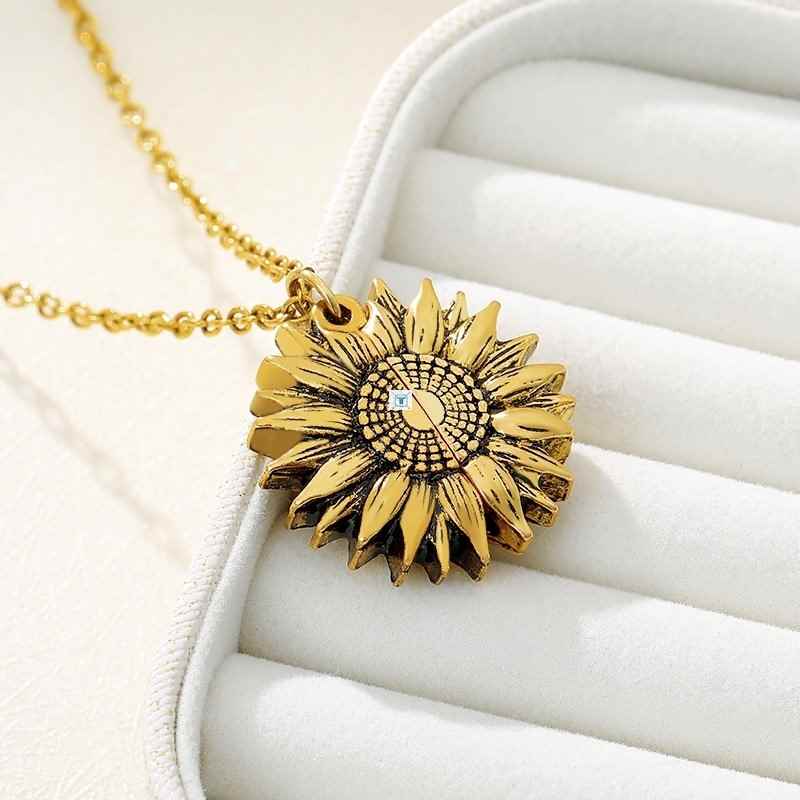 推荐.You are my sunshine open locket sunflower necklace boho